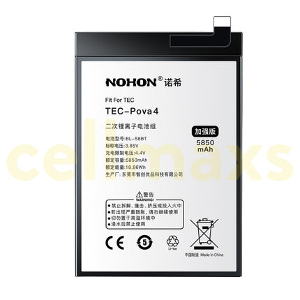 Nohon Battery BL-58BT 5850mAh For Tecno Spark 6 Air Pouvoir 4 Pro Pova KE6 KF6 LC7 LD7 Battery Replacement With Tools Adhesive