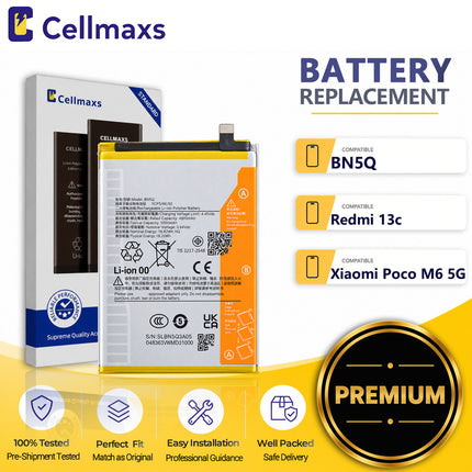 Cellmaxs Battery BN5Q 5020mAh For Xiaomi Poco C65 M6 5G Redmi 13c 2310FPCA4G 23128PC33I 23100RN82L 23124RN87G Battery Replacement With Tools Adhesive