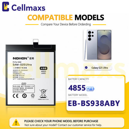 Nohon Battery EB-BS938ABY 4855mAh For Samsung Galaxy S25 Ultra S938 SM-S938B SM-S938B/DS SM-S938U Battery Replacement With Tools Adhesive
