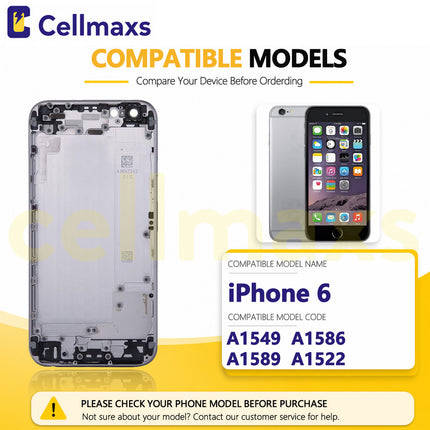 Cellmaxs For iPhone 6 Back Housing Cover Replacement With Wireless Charging Power Volume Flex Camera Lens Button Keys Sim Card Tray Free Tools