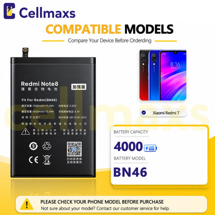 Nohon Battery BN46 4000mAh For Xiaomi Redmi 7 Note 8 8T M1810F6LG M1810F6LH M1908C3JH M1908C3JG M1908C3XG Battery Replacement With Tools Adhesive