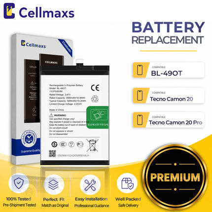 Cellmaxs Battery BL-49OTFor Tecno Camon 20 Pro CK6 CK6n CK7n 5000mAh Battery Replacement With Tools Adhesive