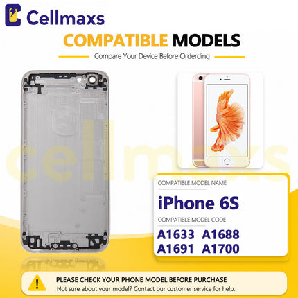 Cellmaxs For iPhone 6S Back Housing Cover Replacement With Wireless Charging Power Volume Flex Camera Lens Button Keys Sim Card Tray Free Tools